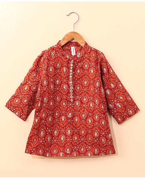 Babyhug Cotton Full Sleeves Kurta and Dhoti Set Printed - Red