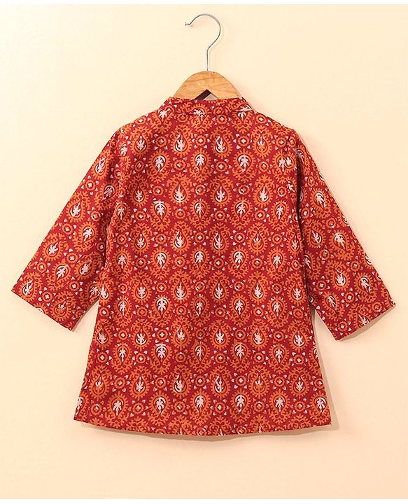 Babyhug Cotton Full Sleeves Kurta and Dhoti Set Printed - Red