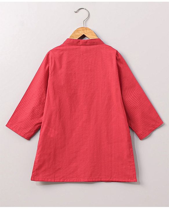Babyhug Full Sleeves Cotton Kurta & Lurex Dhoti Set Stripes Print- Red