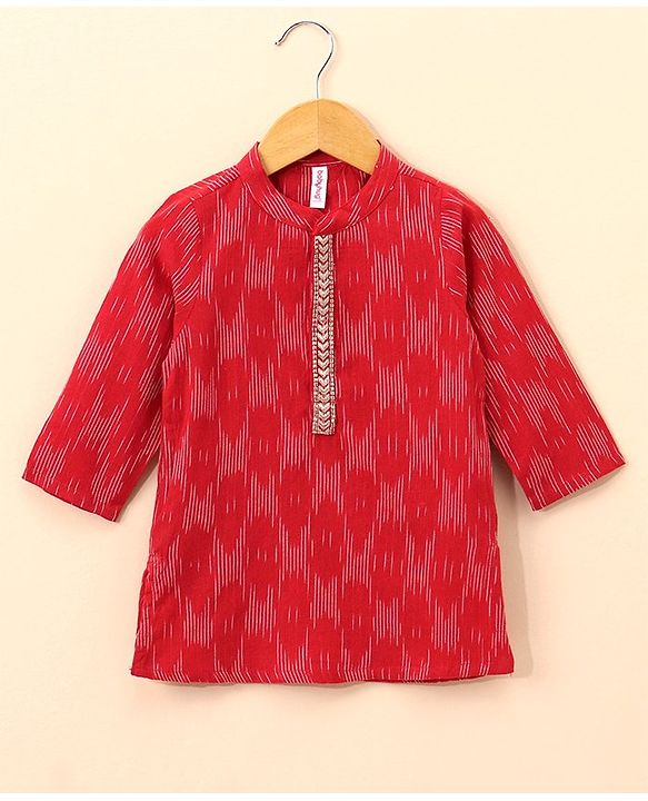 Babyhug Full Sleeves Cotton Kurta & Dhoti Set Printed- Red