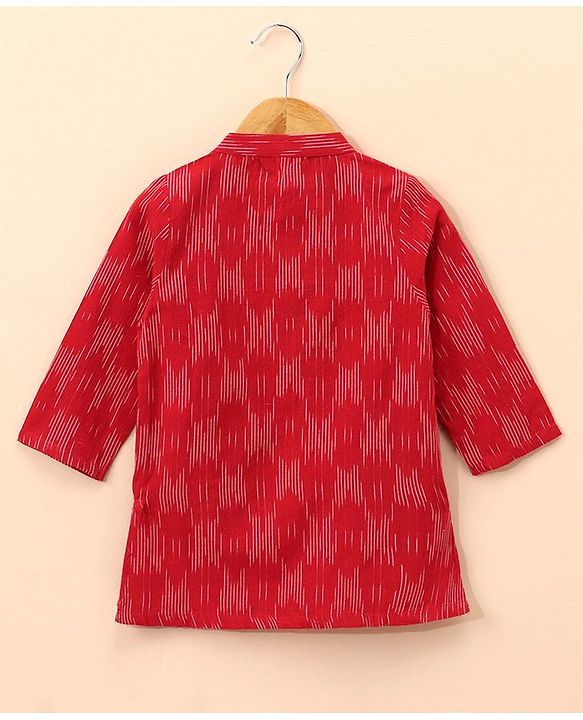 Babyhug Full Sleeves Cotton Kurta & Dhoti Set Printed- Red