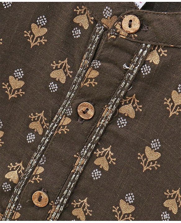 Babyhug Full Sleeves Floral Printed Kurta & Dhoti Set - Charcoal