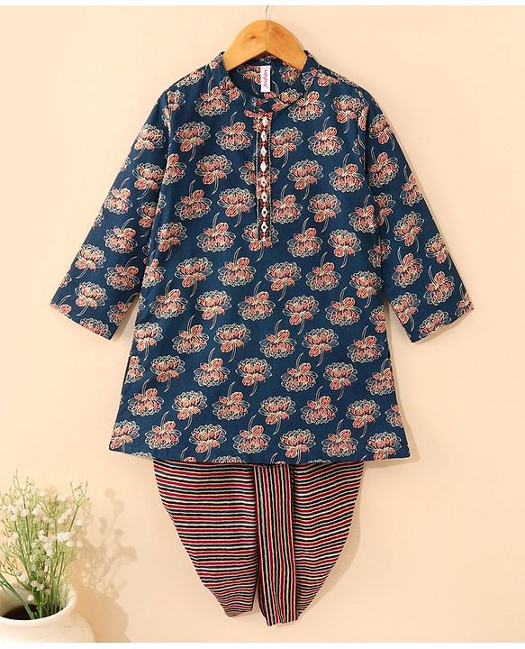 Babyhug Full Sleeves Kurta and Dhoti Set Printed - Indigo