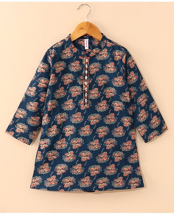 Babyhug Full Sleeves Kurta and Dhoti Set Printed - Indigo