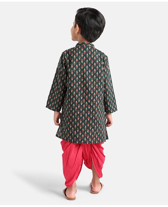 Babyhug Full Sleeves Kurta and Dhoti Set Printed - Dark Green