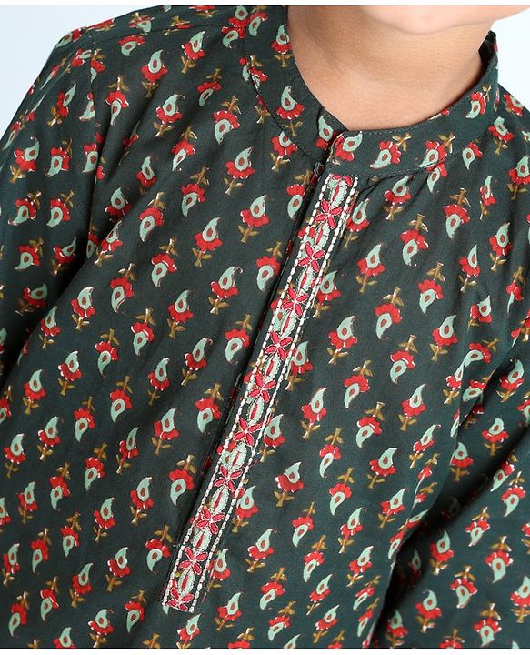 Babyhug Full Sleeves Kurta and Dhoti Set Printed - Dark Green