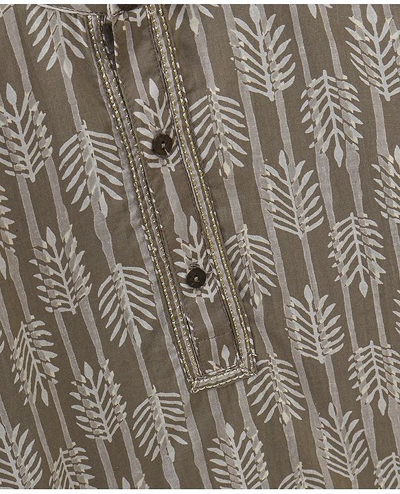 Babyhug Full Sleeves Kurti Leaf Print - Brown