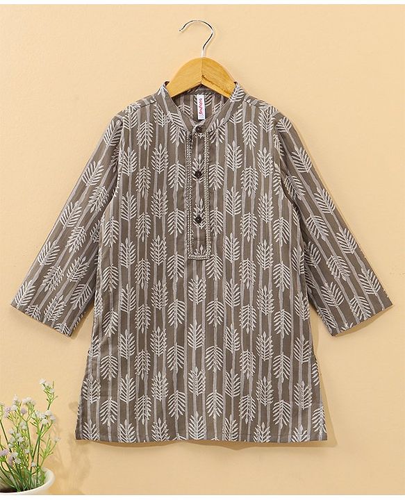 Babyhug Full Sleeves Kurti Leaf Print - Brown
