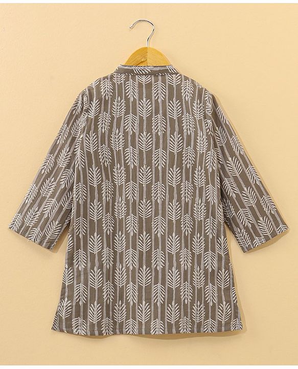 Babyhug Full Sleeves Kurti Leaf Print - Brown