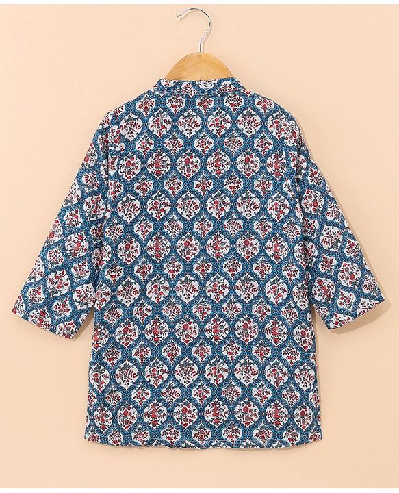 Babyhug Full Sleeve Cotton Printed Kurta Pyjama  Set - Turquoise Blue