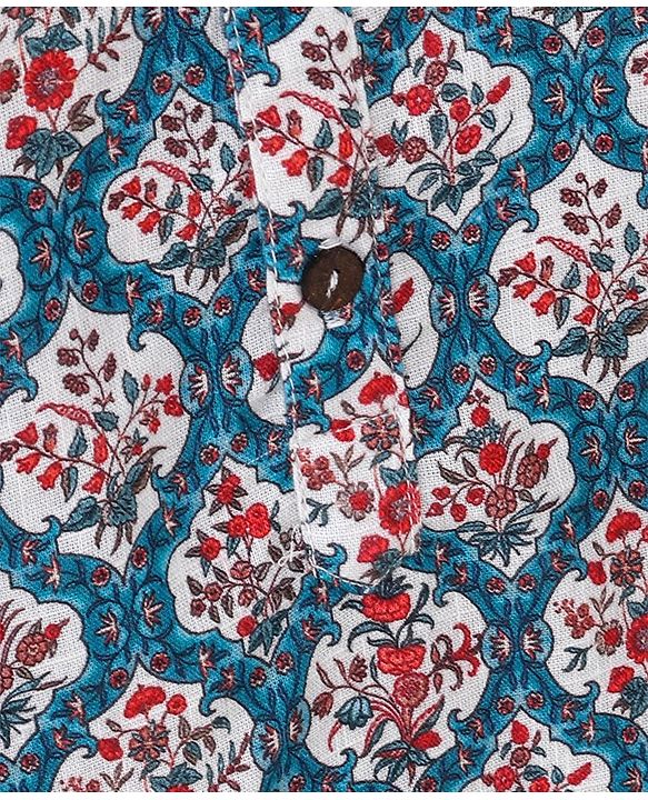 Babyhug Full Sleeve Cotton Printed Kurta Pyjama  Set - Turquoise Blue