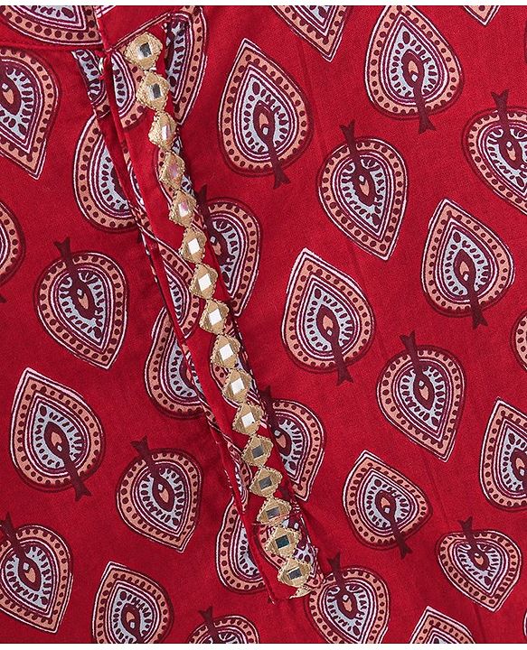 Babyhug Cotton Full Sleeves Kurta Pyjama Set Leaf Print - Red