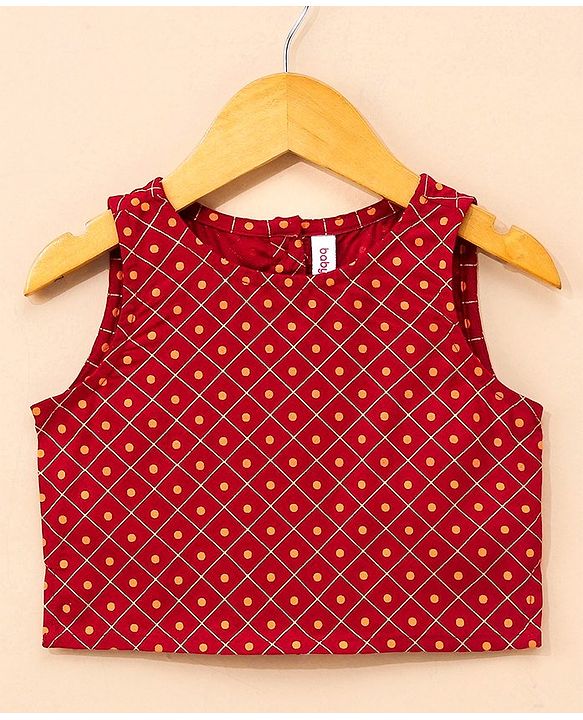 Babyhug Sleeveless Lehenga Choli and Dupatta Set Jaipuri Print - Red & Green