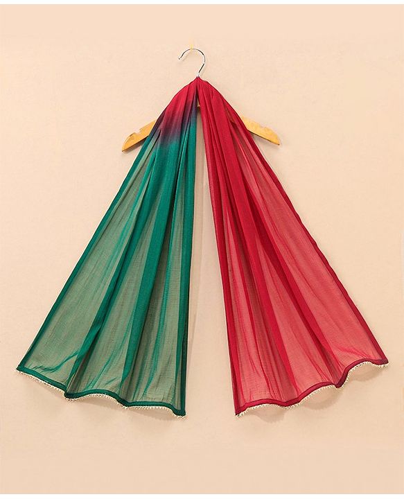Babyhug Sleeveless Lehenga Choli and Dupatta Set Jaipuri Print - Red & Green