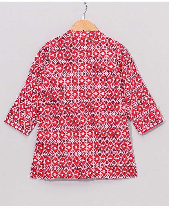 Babyhug Full Sleeve Cotton Thread Embrodered Kurta Pyjama  Set - Red