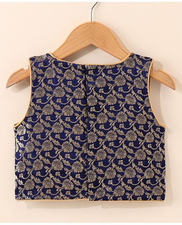 Babyhug Sleeveless Embroidered Choli Lehenga And Dupatta - Blue Yellow