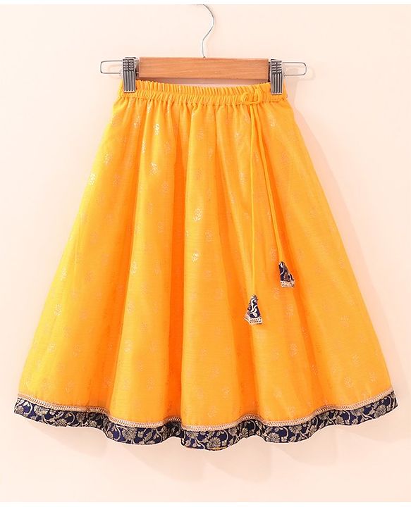 Babyhug Sleeveless Embroidered Choli Lehenga And Dupatta - Blue Yellow
