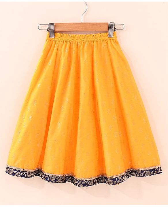 Babyhug Sleeveless Embroidered Choli Lehenga And Dupatta - Blue Yellow