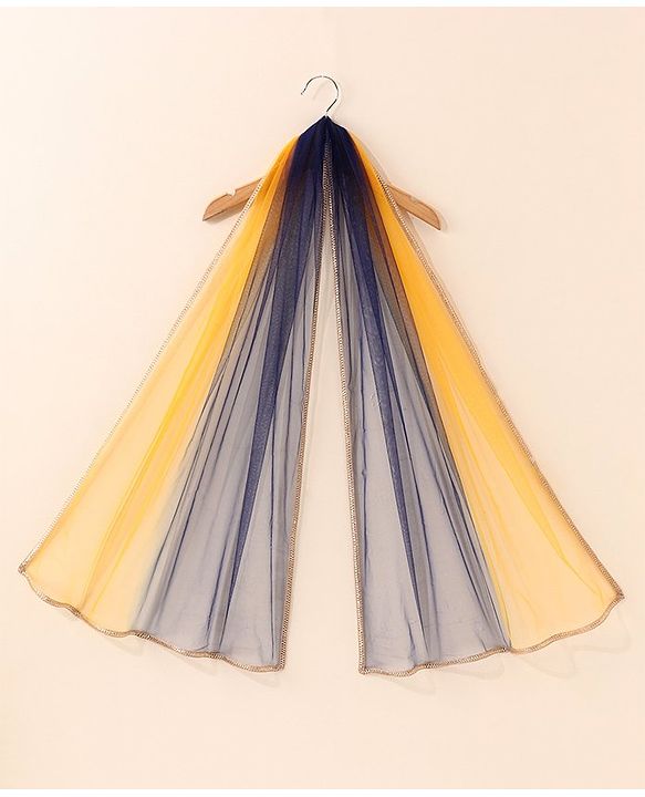 Babyhug Sleeveless Embroidered Choli Lehenga And Dupatta - Blue Yellow