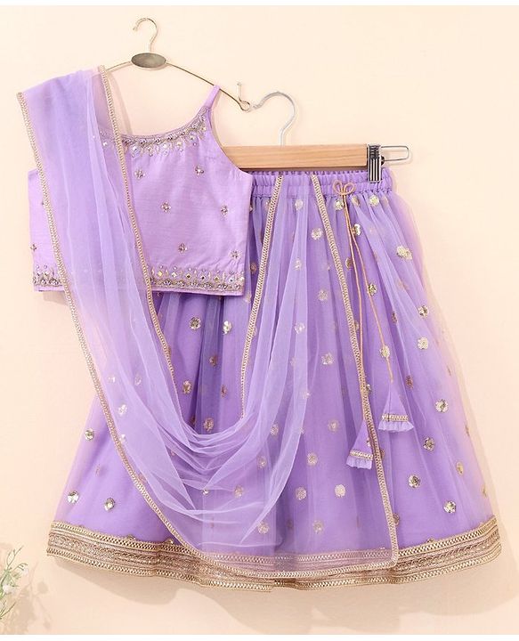 Babyhug Sleeveless Choli & Lehenga With Dupatta Sequin Embroidery- Lavender