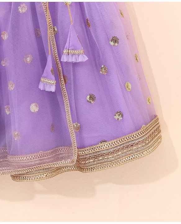 Babyhug Sleeveless Choli & Lehenga With Dupatta Sequin Embroidery- Lavender