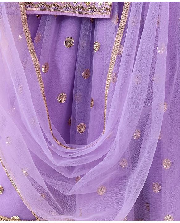 Babyhug Sleeveless Choli & Lehenga With Dupatta Sequin Embroidery- Lavender