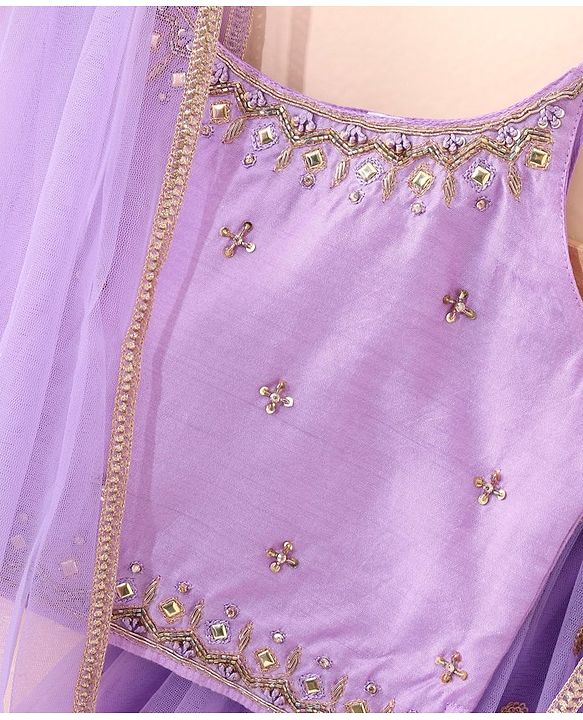 Babyhug Sleeveless Choli & Lehenga With Dupatta Sequin Embroidery- Lavender