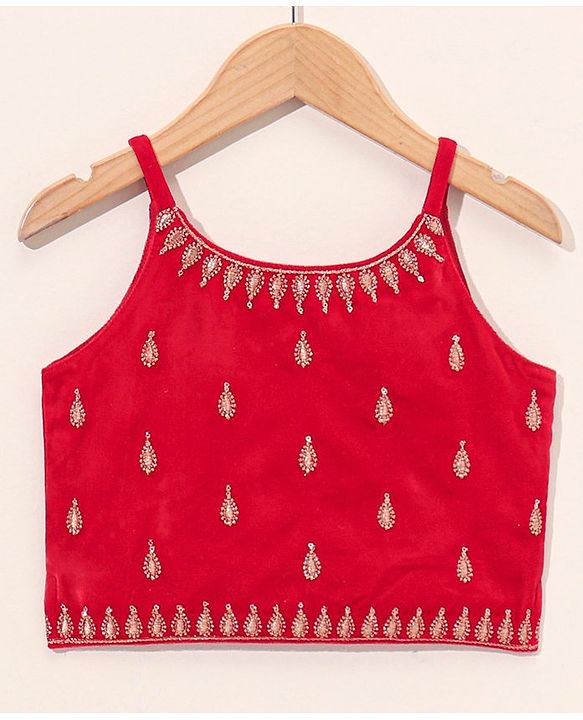 Babyhug Sleeveless Embroidered Choli Lehenga And Dupatta - Red