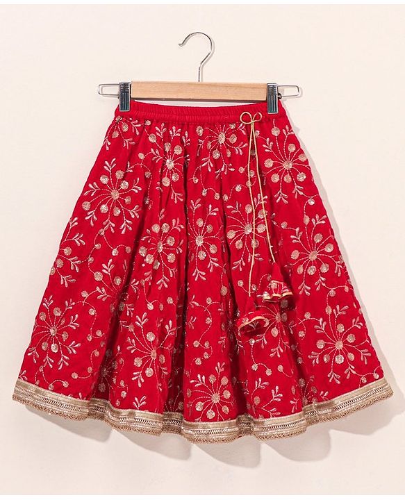 Babyhug Sleeveless Embroidered Choli Lehenga And Dupatta - Red