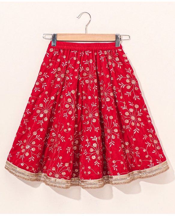 Babyhug Sleeveless Embroidered Choli Lehenga And Dupatta - Red