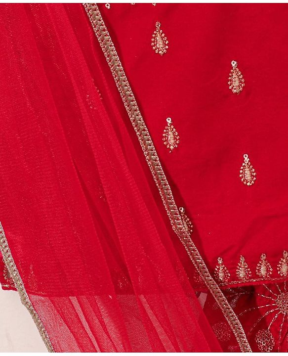 Babyhug Sleeveless Embroidered Choli Lehenga And Dupatta - Red
