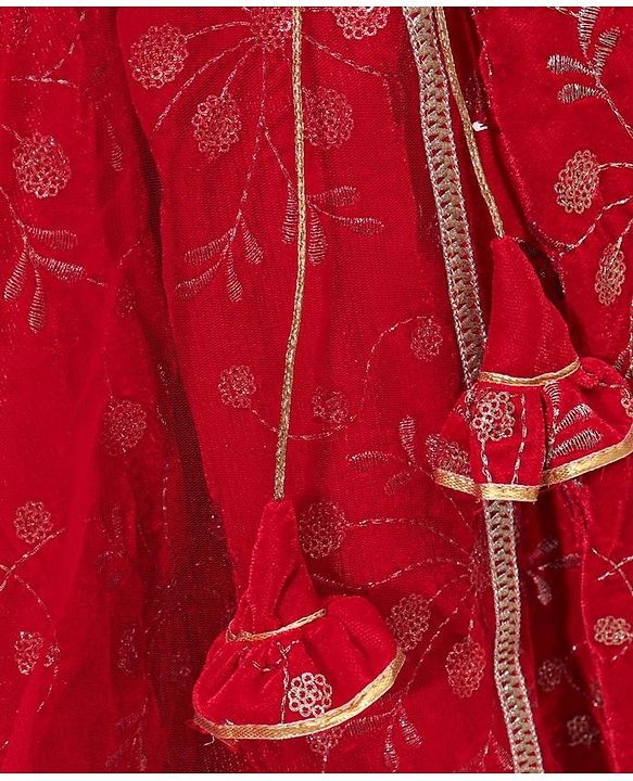 Babyhug Sleeveless Embroidered Choli Lehenga And Dupatta - Red