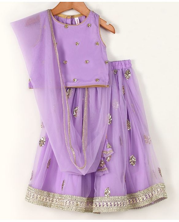 Babyhug Sleeveless Choli & Lehenga with Dupatta - Purple