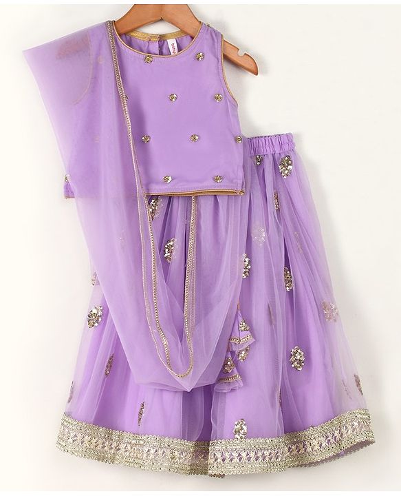 Babyhug Sleeveless Choli & Lehenga with Dupatta - Purple