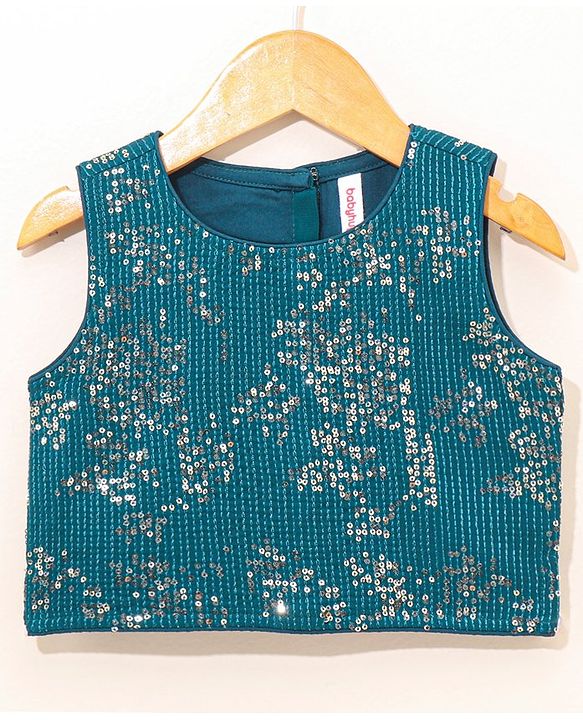 Babyhug Sleeveless Choli & Lehenga with Dupatta Embellished - Blue