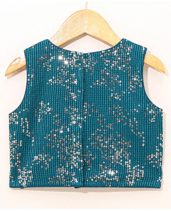 Babyhug Sleeveless Choli & Lehenga with Dupatta Embellished - Blue