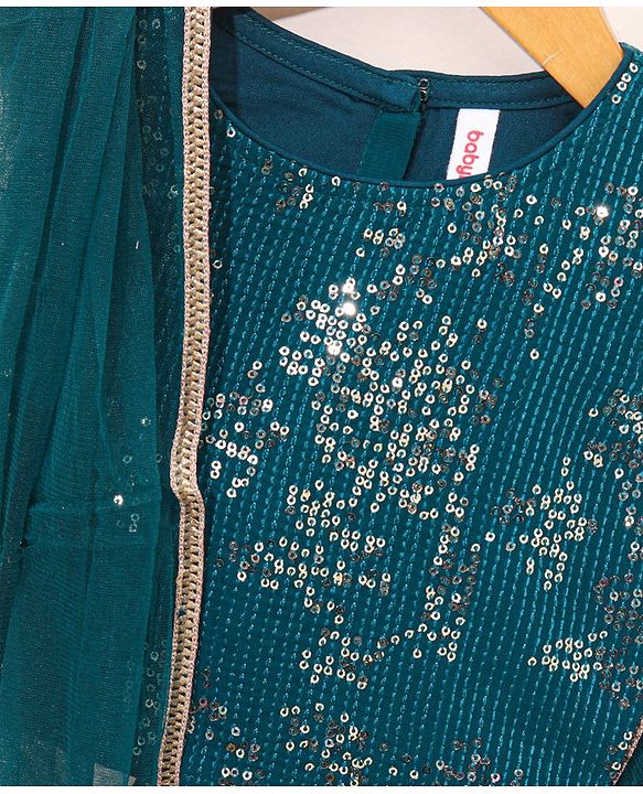 Babyhug Sleeveless Choli & Lehenga with Dupatta Embellished - Blue