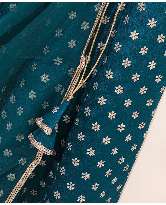 Babyhug Sleeveless Choli & Lehenga with Dupatta Embellished - Blue