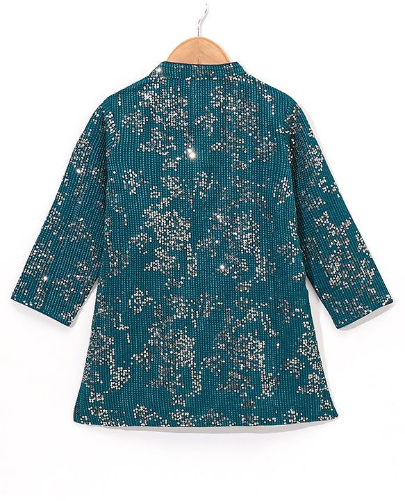 Babyhug Full Sleeves Solid Kurta Dhoti Set All Over Sequins - Blue Yellow