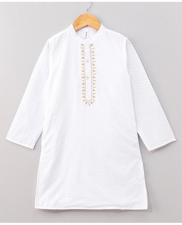 Babyhug Full Sleeves Embroidered Kurta & Striped Dhoti - White