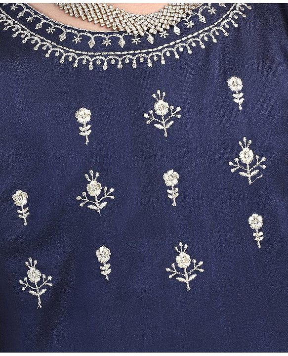 Babyhug Sleeveless Printed Ethnic Dress With Embroidery- Navy Blue