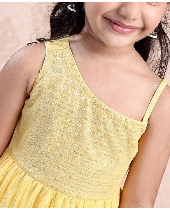Babyhug Sleeveless Ethnic Dress With Sequin Detailing- Yellow