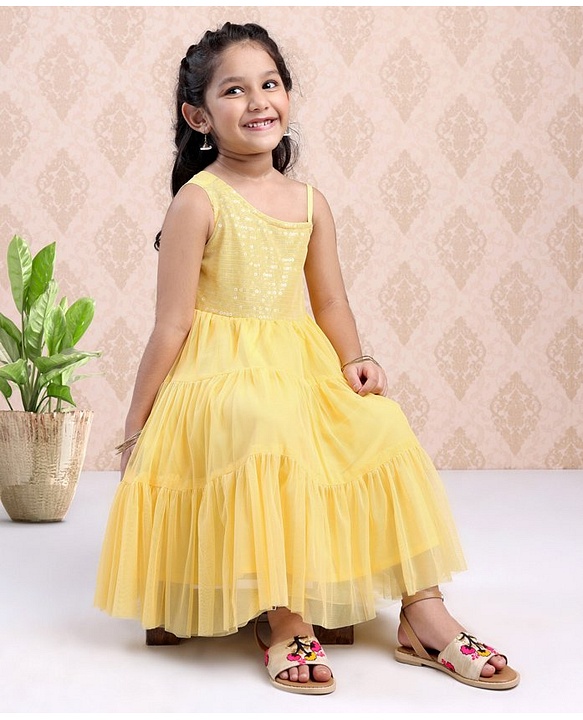 Babyhug Sleeveless Ethnic Dress With Sequin Detailing- Yellow