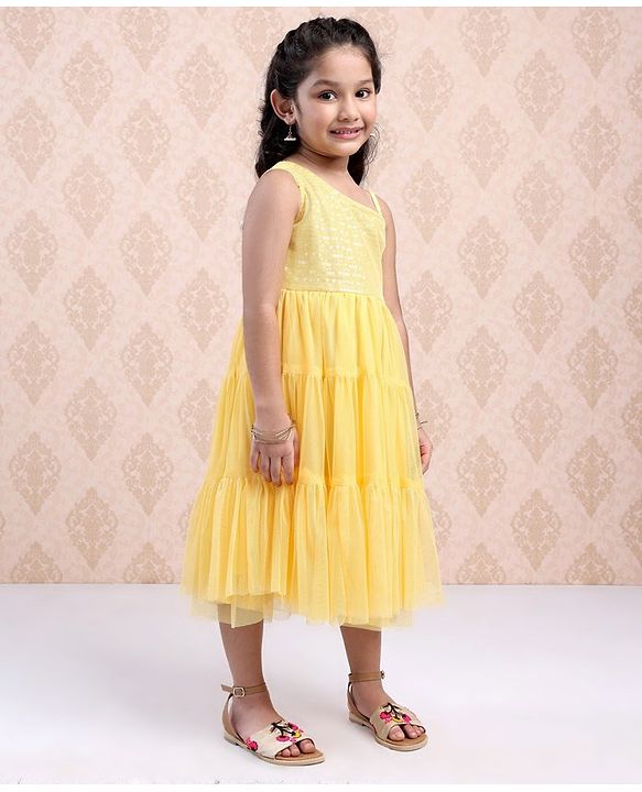 Babyhug Sleeveless Ethnic Dress With Sequin Detailing- Yellow