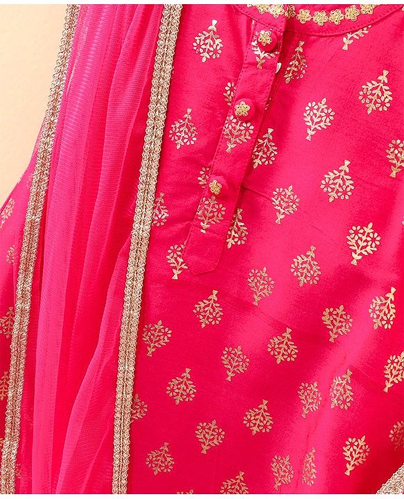Babyhug Sleeveless Kurta and Salwar set with Dupatta Embroidered - Fuschia