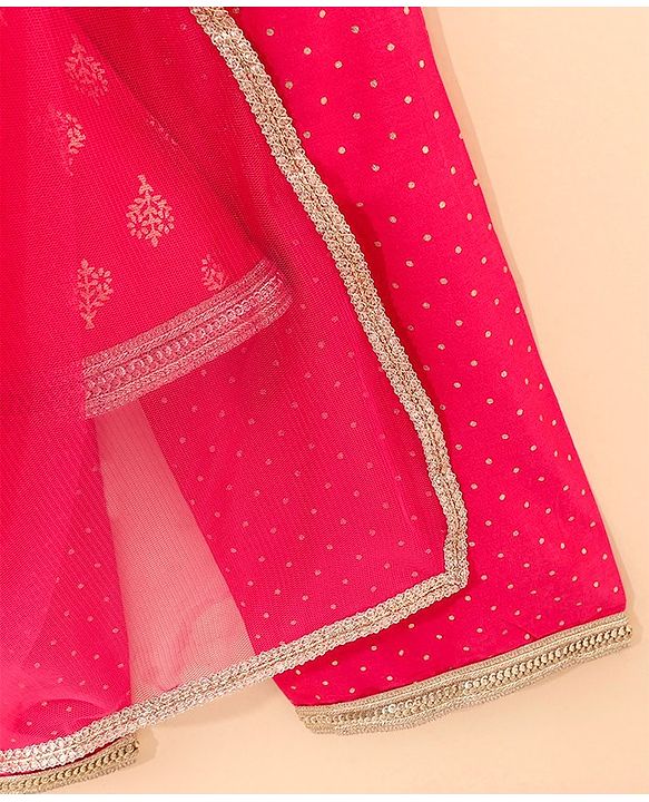 Babyhug Sleeveless Kurta and Salwar set with Dupatta Embroidered - Fuschia
