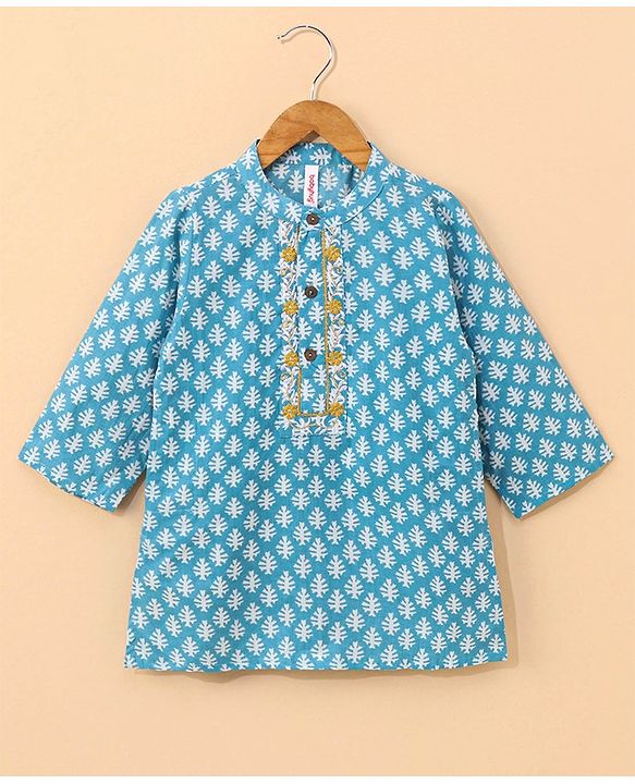 Babyhug Full Sleeves Printed Kurta & Dhoti - Blue