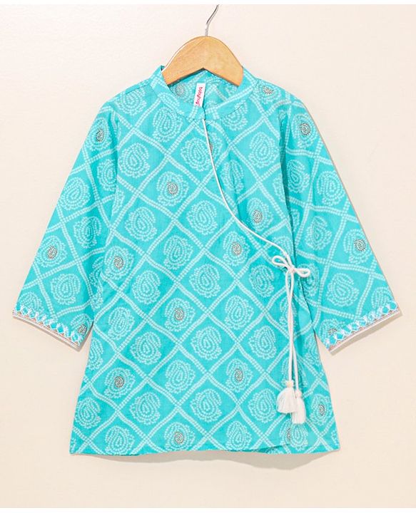 Babyhug Cotton Woven Full Sleeves Ethnic Printed Kurta & Dhoti Set - Blue