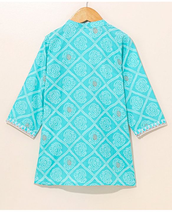 Babyhug Cotton Woven Full Sleeves Ethnic Printed Kurta & Dhoti Set - Blue