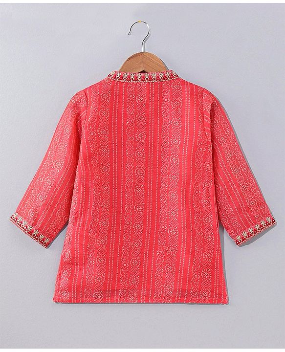 Babyhug Full Sleeves Kurta and Dhoti Set Bandhani Print - Coral